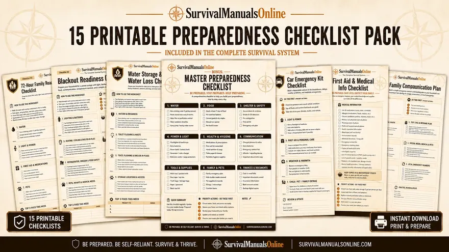 Survival Action Checklists fanned out for household preparedness planning