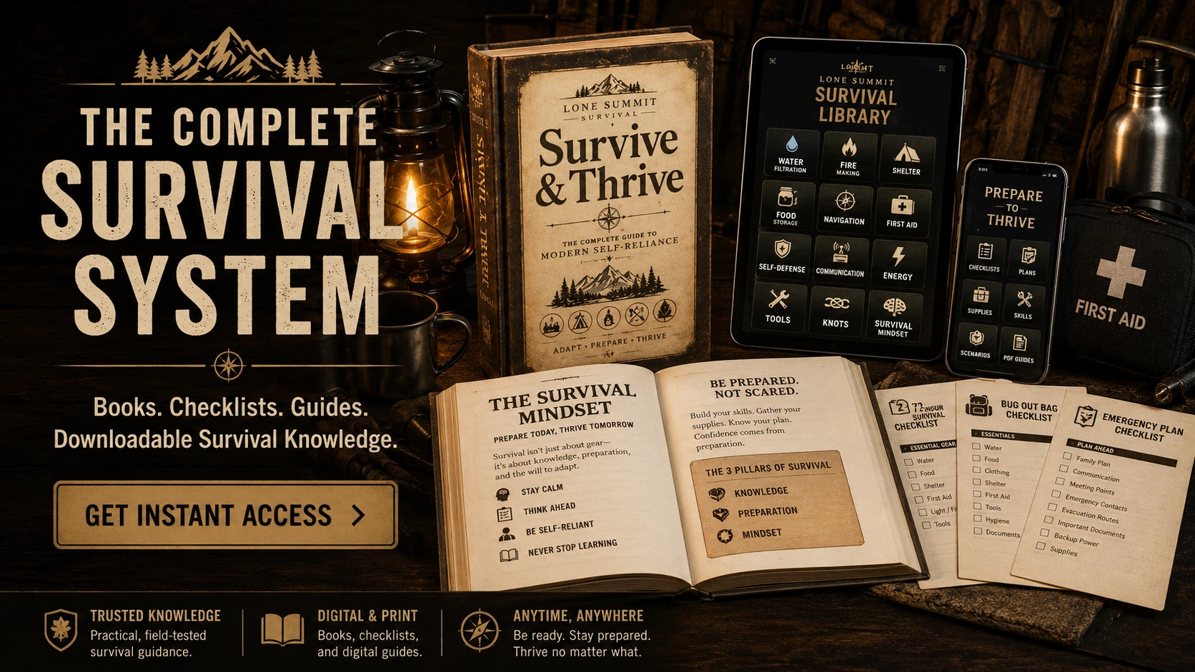 The Complete Survival System with books, checklists, guides and downloadable survival knowledge