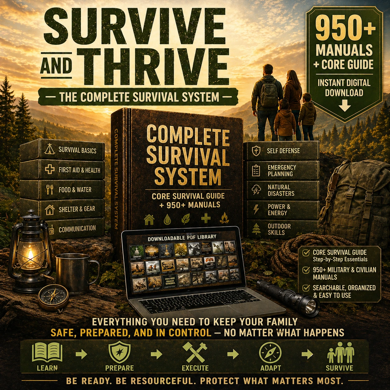Complete Survival System product image showing the preparedness guide and archive bundle