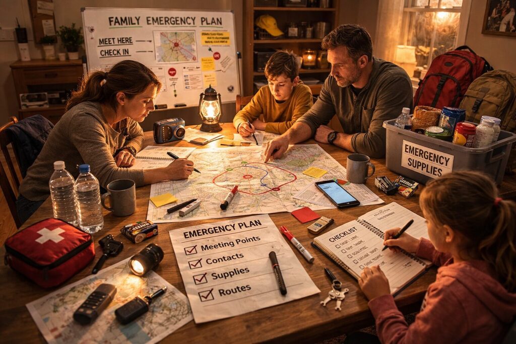 how to create a family emergency plan with checklist roles meeting points and communication strategy for household preparedness