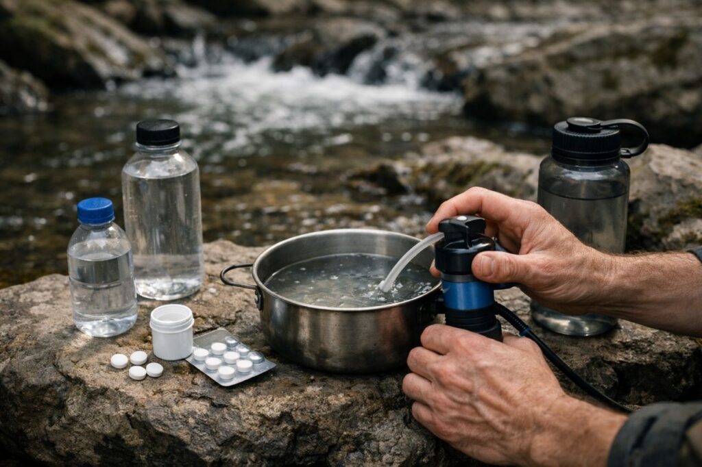 water purification methods with filtration system boiling water and emergency treatment options for safe drinking water