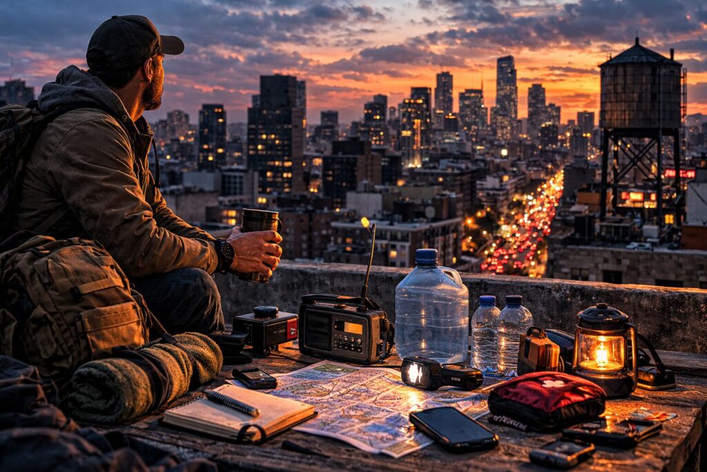 urban survival guide with city emergency preparedness setup including backpack gear supplies and urban environment readiness